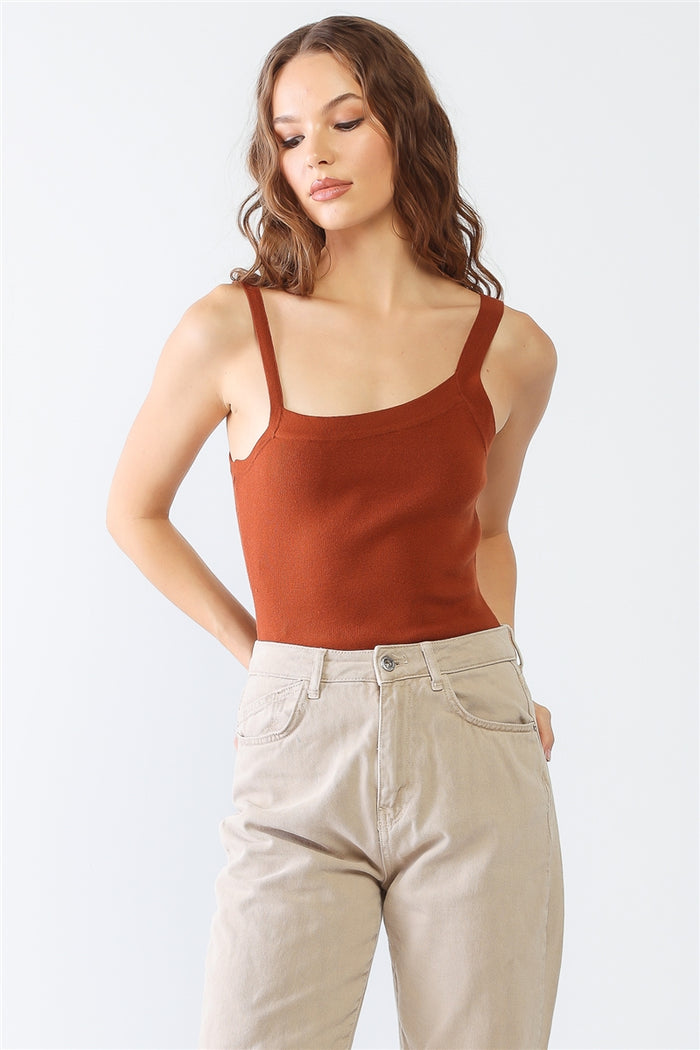 Viscose Blend Sleeveless Square Neck Bodysuit